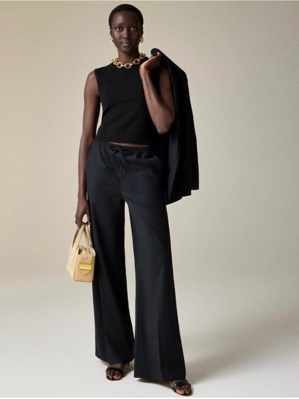 NWT J Crew Super Wide Stratus Wide Leg Pants in City Twill, Black, Size 4